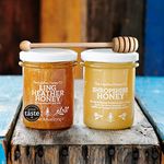 The London Honey Company - British Honey Duo (250g x 2 Jars) + Wooden Dipper - British Ling Heather & Shropshire Creamed - Pure British Raw Honey - Unpasteurised - All Natural - Honey Gift Sets