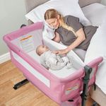 BIERUM Bassinet, 4 in 1 Baby Basinet, Bedside Bassinet for Baby, Height Adjustable Bassinet Bedside Sleeper with Lockable Wheels & Mosquito Nets, Large Storage Bag & Comfortable Mattresses Included.