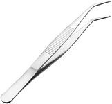 uxcell 6.3-Inch Stainless Steel Tweezers with Curved Pointed Serrated Tip