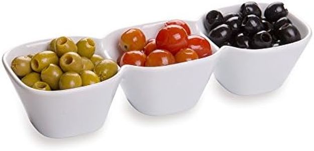 Restaurantware 18 Ounce Triple Bowl Serving Dish, 1 Square Porcelain Condiment Tray - Serve Snacks, Dips, or Condiments, for Parties, Buffets, Or Catering, White Porcelain 3 Section Serving Dish