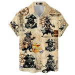 ACEPrints Hawaiian Shirt for Men Casual Button-Down Shirts Mens Hawaiian Shirts Short Sleeve Button Down Shirt Men, Black Cat Pirate, Medium