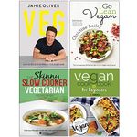 Veg Jamie Oliver [Hardcover], Go Lean Vegan, Skinny Slow Cooker Vegetarian Recipe Book, Vegan Cookbook For Beginners 4 Books Collection Set