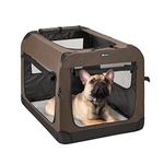 Veehoo Folding Soft Dog Crate, 3-Door Portable Collapsible Pet Kennel for Crate-Training Dogs, 5 x Durable Mesh Screen, 600D Cationic Oxford Fabric, Indoor & Outdoor Use, 24", Brown