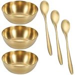 Eleanly Dipping Bowls Set of 6 Stainless Steel Golden Dip Bowls Serving Dishes Set Tapas Bowls with 3 Spoon for Dips Ingredients Appetizer Sauce Nibbles