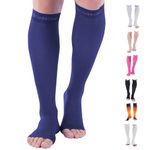 Doc Miller Open Toe Socks – 1 Pair 8-15 mmHg Light Compression Socks Women & Men Support Stockings Airplane Travel (Dark Blue, Small)