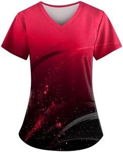 Print Scrubs for Women Stretch V Neck Short Sleeve Nursing Shirt Cute Petite Scrub Tops Women Summer Funny Pattern Holiday Nurse Shirts Medical Uniform with Pockets 12-Hot Pink 4XL