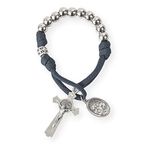 Nazareth Store Strong Military One Decade Blue Paracord Rosary Silver Beads Pocket Car Rosary Pray For Us St. Joseph Medal & St. Benedict Cross