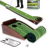 Dacheus Putting Green Indoor, Putting mat, Putting Mat Indoor Golf Matt,Golf Gifts with Automatic Ball Return for Indoor and Outdoor,Office (Olive Green+Putting Mirror)