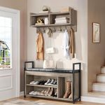 YITAHOME Hall Tree with Bench for Entryway, Wall Mount Coat Rack Shoe Bench Set, Industrial Entrance Organizer, Entryway Bench with Storage for Hallway, Grey