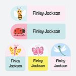 50 x No Iron Personalised Stick On Waterproof Washable Name Labels Great for Clothes, School Uniform, Equipment, Shoes. School, Nursery, Day Care, Hospital - Happy Bugs Butterfly