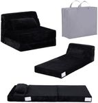 Tiita Folding Sofa Bed for Kids, Quad-Fold Mattress with Pillow, Soft Plush Couch, Portable Storage Bag, Convertible Lounger, for Playroom, Living Room, Guest Room, Black