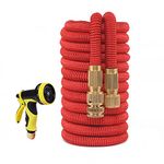 NUZAMAS Garden Water Hose 75 Feet Expandable Hose With All Brass Connectors 9 Pattern Spray Gun Nozzle And High Wash Pressure Expanding 75ft 7.5m - 22.5m Latex Inner Red