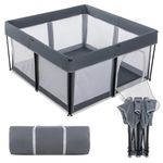 Lexixi Ibao Foldable Baby Playpen, 50"×50" Extra Large Collapsible Playpen for Babies and Toddlers, Indoor Outdoor Activity Center with Fence, Grey