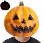 PartyHop Pumpkin Mask LED Light Latex Full Head Mask Fancy Dress Pumpkin Decoration for Halloween Costume Party