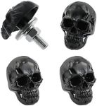 Meibaolin Skull License Plate Screw Fasteners Decorative Cool Funny License Plate Bolts License Plate Frame Kit 4 Pcs Aluminum Alloy Universal Fit Most Cars Truck Motorcycle Vehicle Black