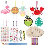 Blulu 12 Sets Summer Flamingo Wind Chime Hanging Craft Set Wooden Wind Chime For Kids Painting Decorating Flamingo Pineapple Watermelon Coconut Crab Palm Tree Leaves For School DIY Home Decoration