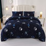 ENJOHOS Space Bedding Comforter Set Twin Size for College Boy, 3 Pieces Twin/Twin XL Galaxy Summer Bedding, Lightweight Soft Microfiber Universe Blanket, Dark Blue Comforter for Kid