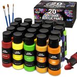 Outdoor acrylic paint set (2 fl oz)- 20 Tubes 2 with Glow in the Dark Effect - Art supplies for Adults - For multiple use- Woods, Leather, Metal & Fabric Paint & Paint for rocks Outdoor/Craft paint