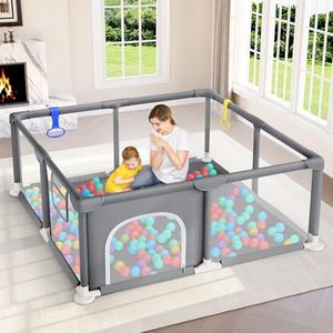 Dripex Baby Playpen, Sturdy Playpens for Baby and Toddlers, Portable Kids Play Pen Babies and Toddlers with Breathable Mesh&Pull-up Rings, Babies Fence Barrier Indoor Outdoor Small Playpen(124x124cm)