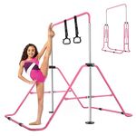 YEEGO DIRECT Gymnastics Bar with Rings,Gymnastics Bar for Kids Ages 3-12,Foldable Gymnastics Bar,Kids Gymnastics Bar Expandable for Home Training Kids Gifts for Grils Boys (Pink)