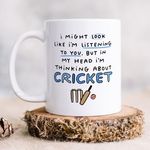 Eagletail India Thinking About Cricket Mug - Funny Gift, Birthday Gift, Father's Day Gift, Cricket Lover Gift - 325ml Motivational Ceramic Coffee Mug