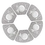 DRASAWEE Round Table Placemats Set of 6 Wedge Washable Table mats for Kitchen Table,Heat Resistant Round Table (Silver Grey, Set of 6)