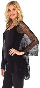 SHU-SHI Womens Long Sheer Kimono Cardigan Open Front Knit Beach Cover Up Black
