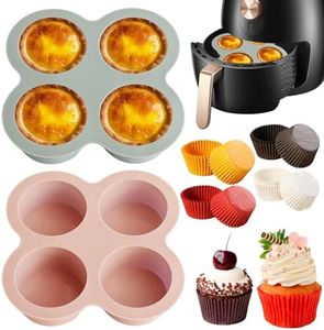 Jaxbo 2 Pcs Air Fryer Accessories, Silicone Muffin Pans for Baking， Non-Stick Air Fryer Liners with 16 Disposable Paper Coated Baking Cups