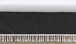 Sweet Jojo Designs Black Boho Bohemian Boy or Girl Baby Crib Bed Skirt Nursery Dust Ruffle - Solid Color White Farmhouse Chic Unisex Minimalist Tassel Fringe Macrame Gender Neutral Unisex Textured