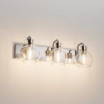 Tipace Modern Bathroom Vanity Lighting Fixtures 3-Lights Industrial Stainless Steel Chrome Finish with Globe Clear Glass Vanity Lights Farmhouse Bath Lighting(Exclude Bulb)