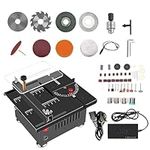 Table Saw, Weytoll 100W Mini Table Saw Mini Desktop Electric Saw Cutter Speed & Angle Adjustable 16MM Cutting Depth with Blade Flexible Shaft and More Accessories for Wood Plastic Acrylic Cutting