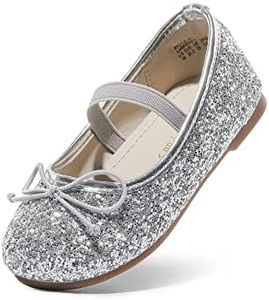 DREAM PAIRS Unisex-Child Dress Shoes Party Wedding Flower Girl Ballet Flats, Silver - 4 Toddler (Belle_01)