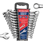 WORKPRO Mechanics Wrench Set Metric and Standard, 22PCS Complete Combination Wrenches Set. SAE 1/4" to 3/4", Metric 9mm to 19mm, Automotive Wrench Set with Rack Organizer