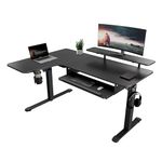 EUREKA ERGONOMIC Electric Standing Desk 150x110cm L shaped Coner Desk w Keyboard Tray Height Adjustable Computer Desk with with Monitor Stand & LED Strips