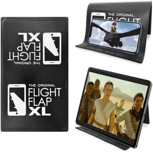 Flight Flap Airplane Tablet Holder, Extra Large 12x7” Flexible Cell Phone and Tablet Holder, Folding Cellphone Stand for Desk, Kindle, Bed, Long Flight Travel Accessories, Plane Essentials (Black)