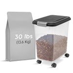 IRIS USA 11.3 kg / 31.2 L (33 US Qt.) WeatherPro Airtight Pet Food Storage Container with Attachable Casters, For Dog Cat Bird and Other Pet Food Storage Bin, Keep Fresh, Translucent Body, Black