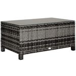 Outsunny Outdoor PE Rattan Wicker Table, Patio Garden Side Table w/Glass Top for Patio, Balcony, Mixed Grey