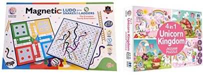 RATNA'S Magnetic Snakes and LADDERS with Ludo & 4 in 1 Unicorn Kingdom Jigsaw Puzzle|4 * 35 Pieces