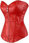 Hengzhifeng Corset Tops for Women Steampunk Zip Faux Leather Holiday Party Bustiers (AU 10-12,Red)