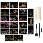 tao pipe 20PCS Scratch Art Paper DIY Night View Scratchboard Rainbow Painting Art Craft Scratch World Famous City Landmarks DIY Art Set with Tools Kit (A5 Size)