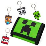 Minecraft Boys Wallets for Kids with Card Slots Boys Wallet with Zip Coin Pocket Creeper Keyrings for Kids Gamer Accessories Gift Set Gaming Gifts for Boys