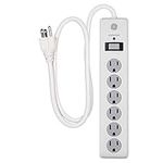 GE 6-Outlet Surge Protector, 3 Ft Extension Cord, Power Strip, 800 Joules, Heavy Duty Plug, Twist-to-Close Safety Covers, Protected Indicator Light, UL Listed, White, 14010