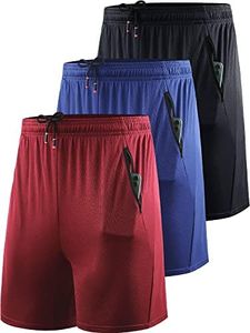 NELEUS Men's 7 inch Lightweight Workout Running Shorts with Pockets, 6083# 3 Pack,black/Blue/Red, Small