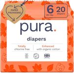 Pura Size 6 Eco-Friendly Diapers (29+ lbs) Totally Chlorine Free (TCF) Hypoallergenic, Soft Organic Cotton, Sustainable, up to 12 Hours Leak Protection, Allergy UK, 1 Packs of 18 Diapers