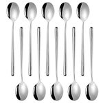 Miupoo Spoons,Stainless Steel Long handled soup spoons,Silver,10 Piece,8.7x1.6 Inches.