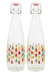 MACHAK Printed Glass Water Bottle With Cork For Home Decoration (Set of 2, Leacol)