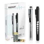 Medical Penlight RISEMART Nurse Diagnostic Reusable LED Pen and Light with Pupil Gauge Measurements for Nursing Students Doctors with Pocket Clip Included 4 * AAA Batteries(Black and Silver)