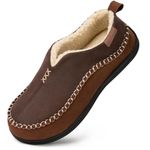 EverFoams Men's Micro Suede Memory Foam Moccasin Slippers with Fuzzy Sherpa Lining and Anti-skid Sole Coffee Size 9 UK