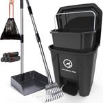 Meegood Dog Poop Trash Can for Outdoors with Pooper Scooper, 15L/4Gal Dog Waste Trash Can with Lid and Removable Inner Waste Bin, Sturdy Rake & Poop Scooper for Dogs(Free 75pcs Poop Bags)