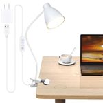 BOHON Clamp Lamp Reading Light 3 Color Modes 10 Brightness Dimmer Bedside Lamp 10W 38 LED Desk Lamp with Auto Off Timer 360° Flexible Gooseneck Clip on Light for Bed, USB Cord Include, White